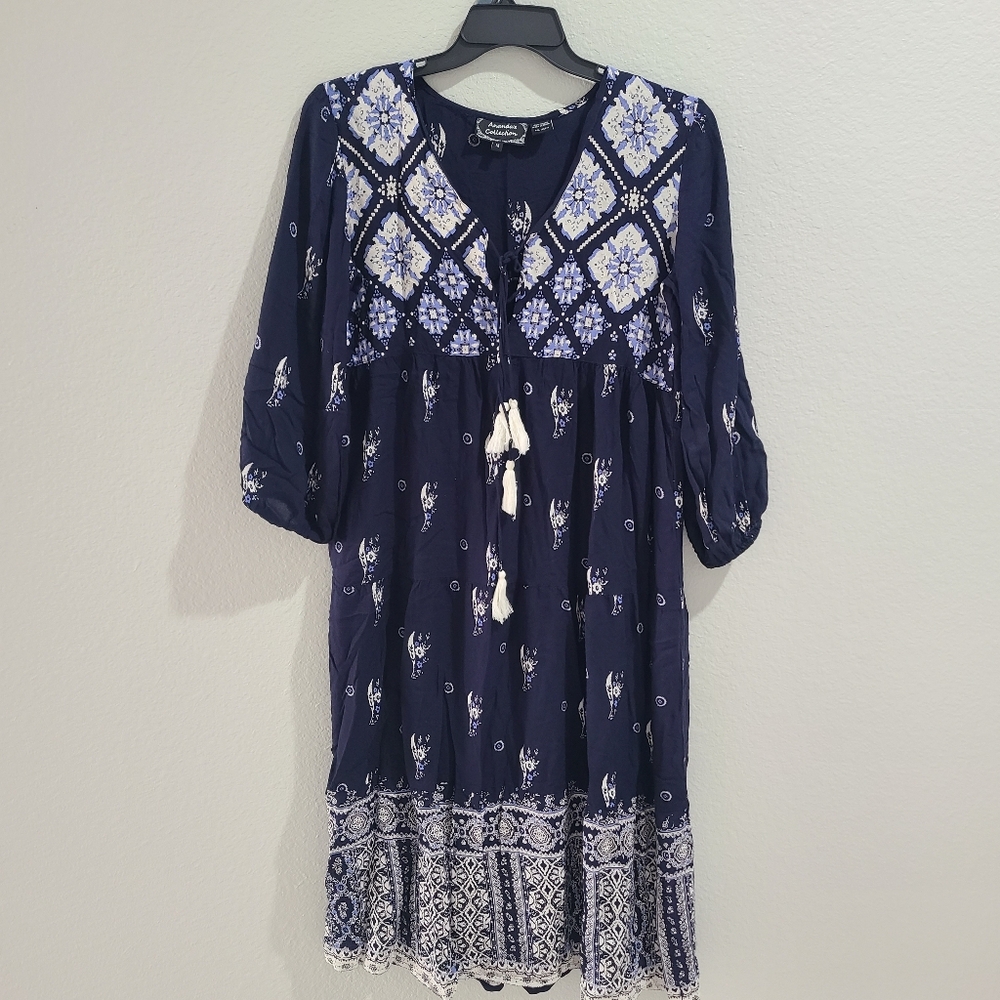 Blue and White Bishop Sleeve Dress (M)